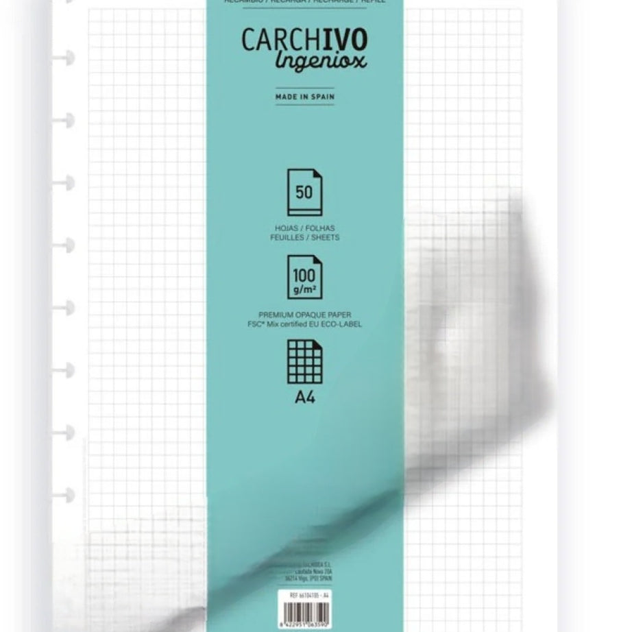 Recarga Folhas A4 Quadriculadas Caderno Inteligente Carchivo