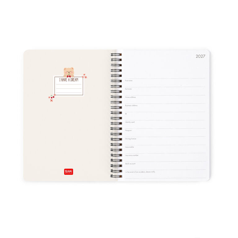 Agenda Espiral Semanal 2027 Urso Cerejas Legami