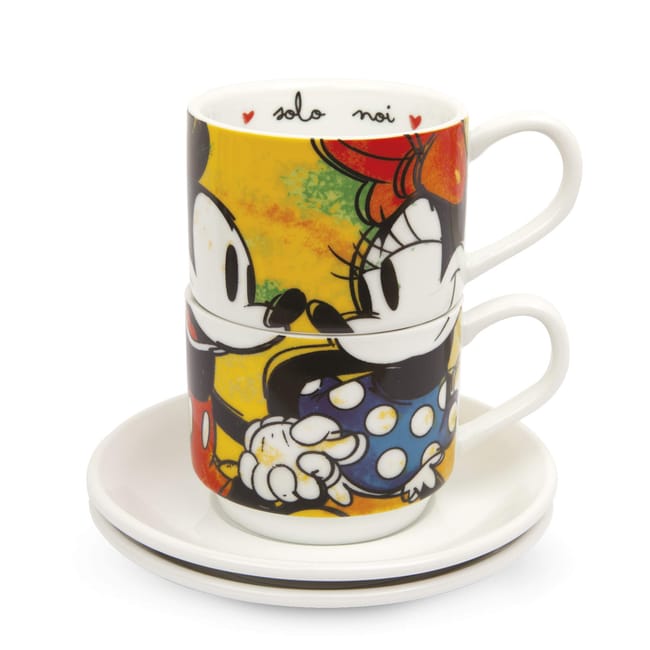 Conjunto 2 Chávenas Café Desenho Empilhável Mickey e Minnie