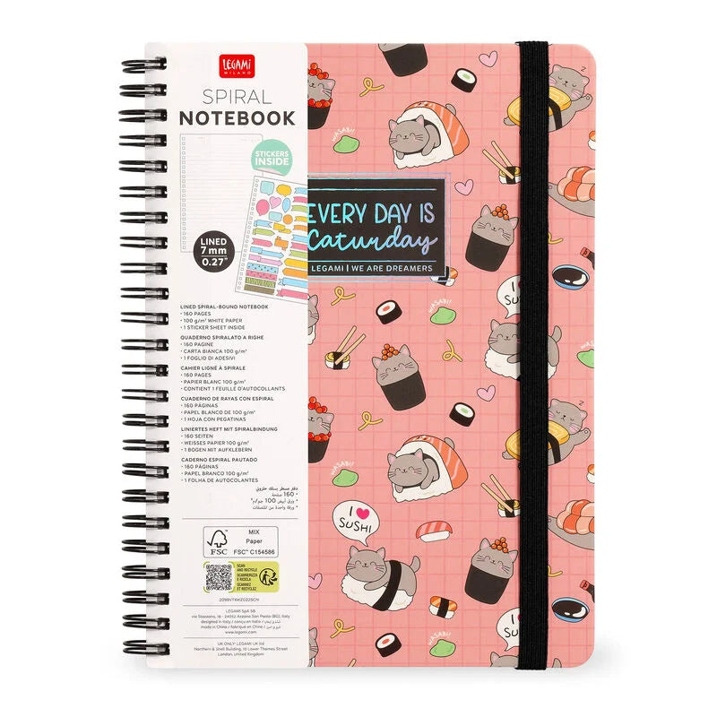 Caderno A4 Pautado Espiral Sushi Cat Legami