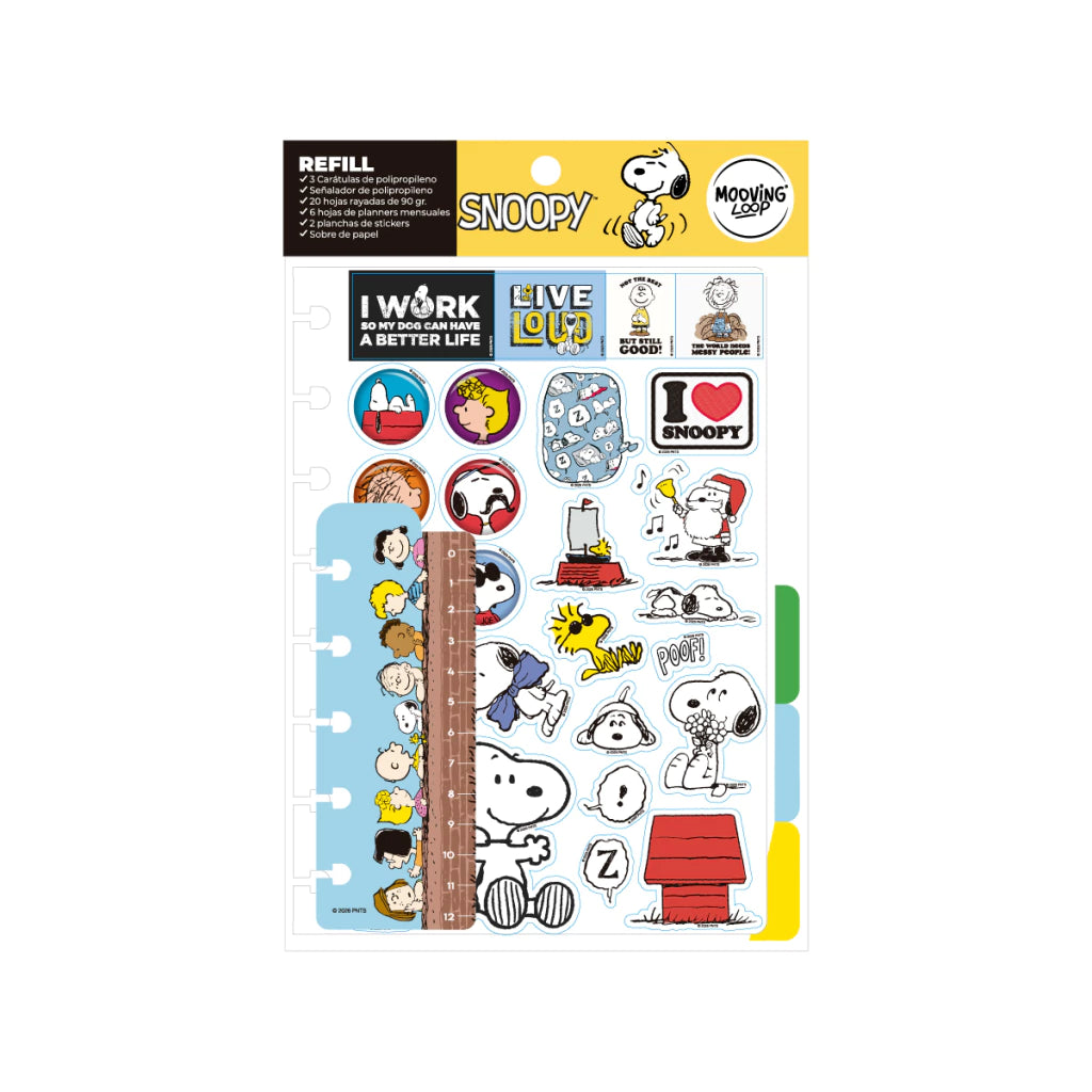 Recarga A5 com Vários Acessórios para Caderno Sistema de Discos Inteligente Snoopy