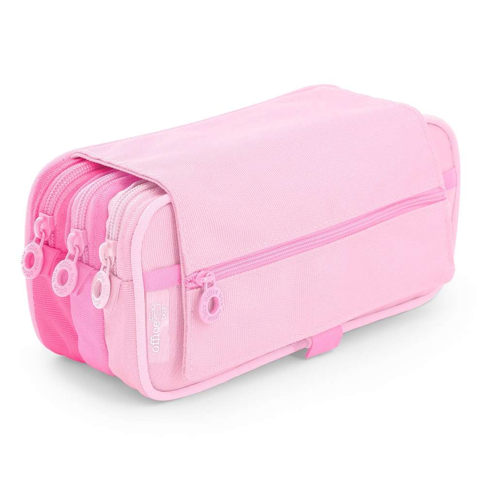 Estojo Triplo Rosa Pastel com Várias Divisórias