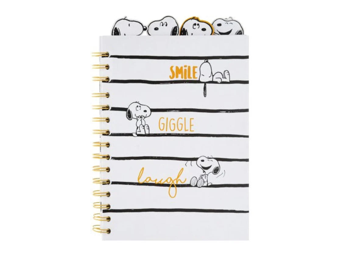 Caderno A5 Snoopy com Separadores Folhas Pontilhadas