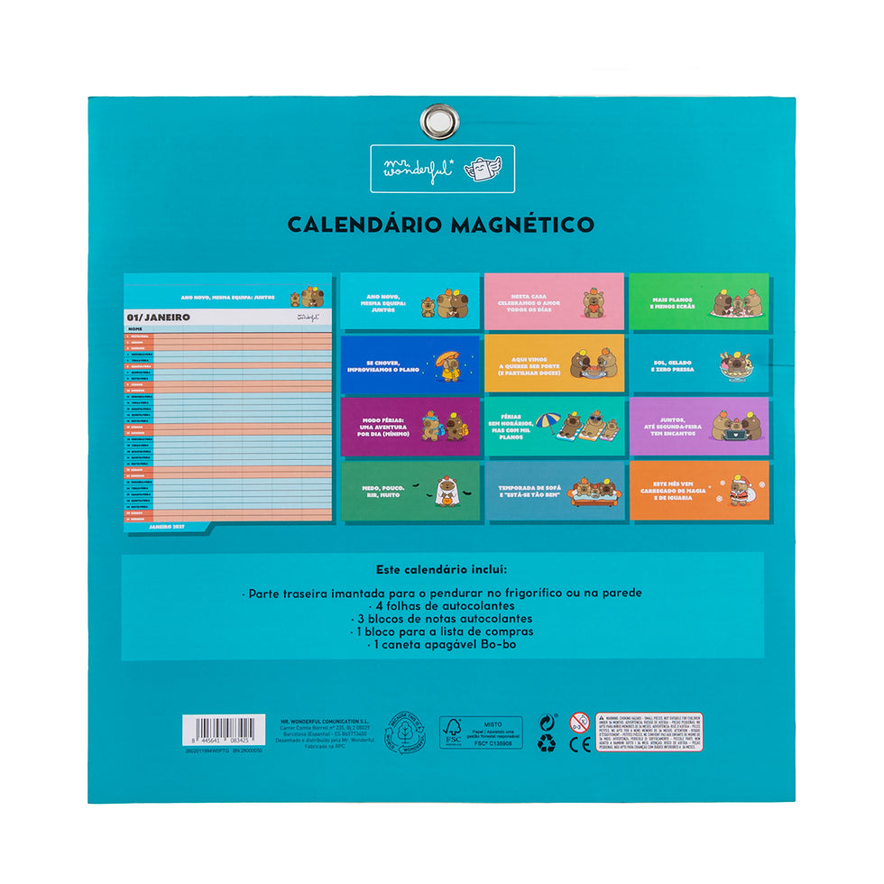 Calendário de Parede Magnético 2027 Mr.Wonderful com Caneta Apagável Capivara Exclusiva