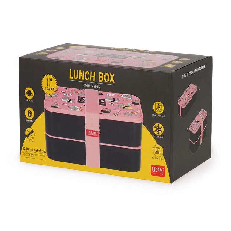 Caixa de Almoço com Divisórias e Talheres Sushi Cat Legami