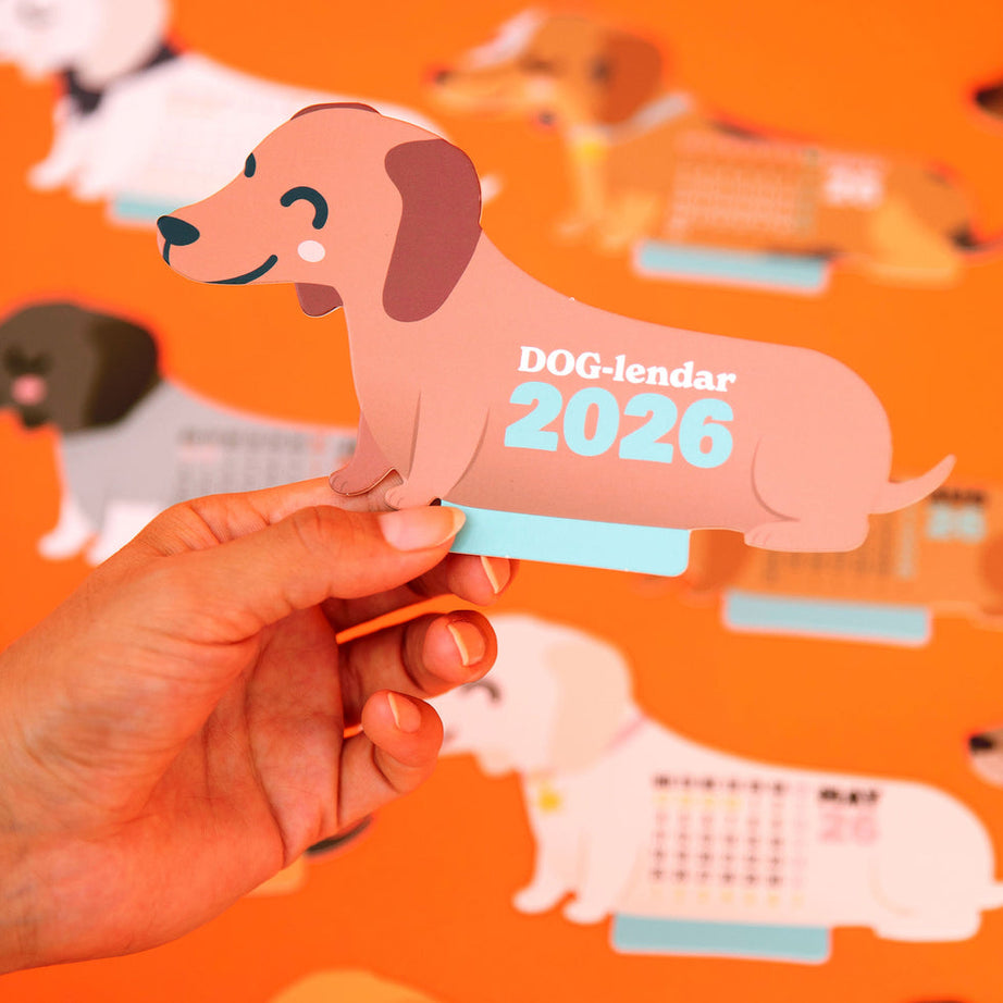 Calendário de Secretária Mr.Wonderful 2026 com base - Cão Salsicha