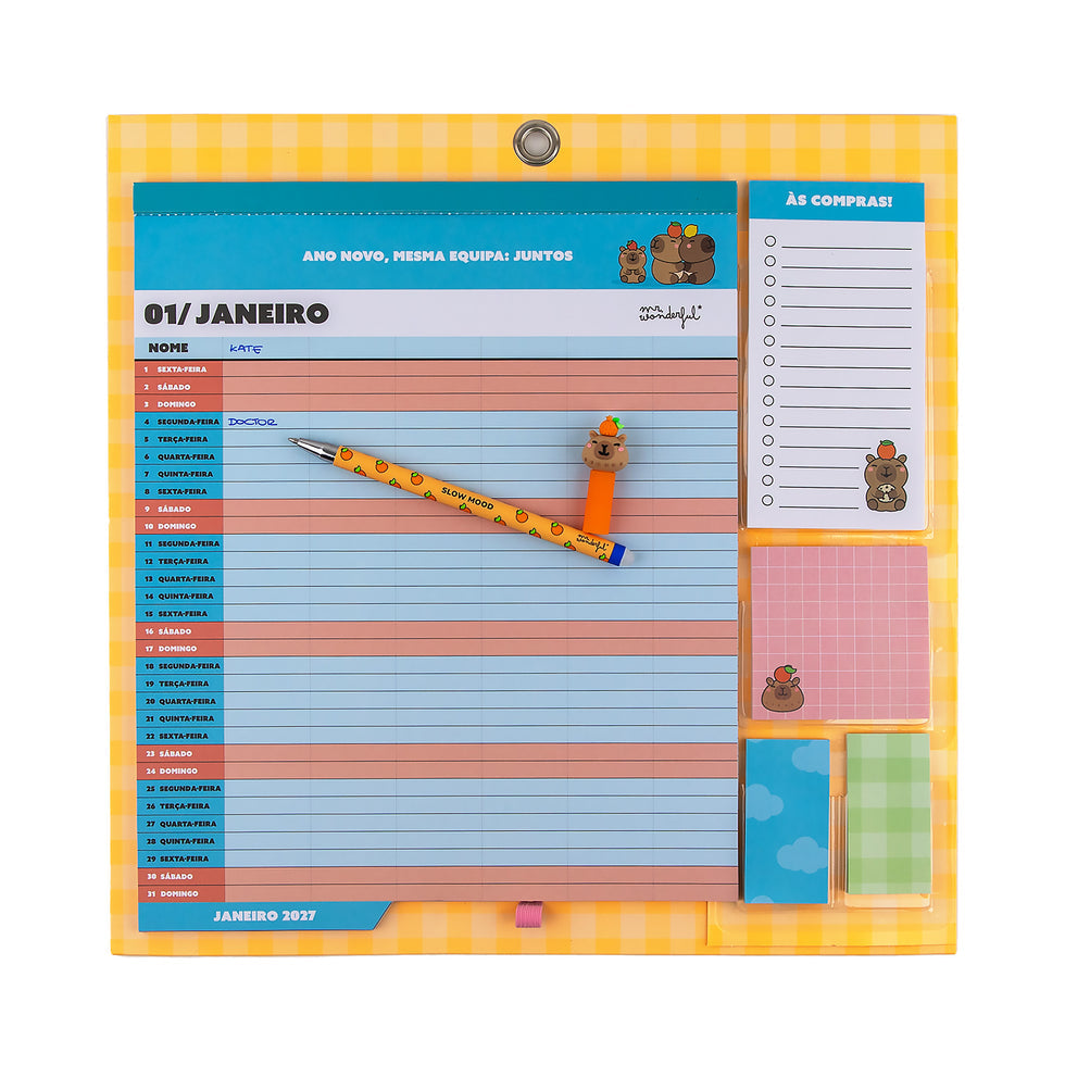 Calendário de Parede Magnético 2027 Mr.Wonderful com Caneta Apagável Capivara Exclusiva
