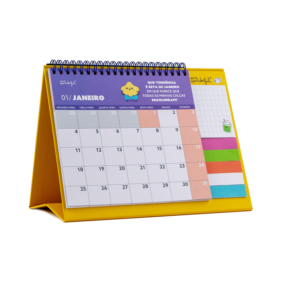 Calendário de Secretária 2027 Mr.Wonderful com Bloco de Notas, Post Its e Autocolantes